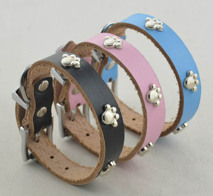 Genuine leather Dog collar 5 color Paws Genuine leather Dog collar 5 color Paws