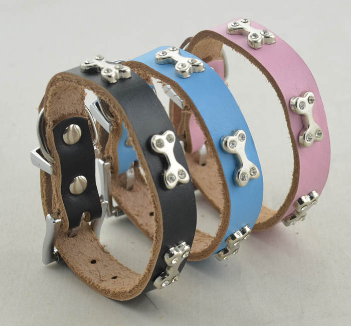 Genuine leather Dog collar 5 color Bones Genuine leather Dog collar 5 color Bones