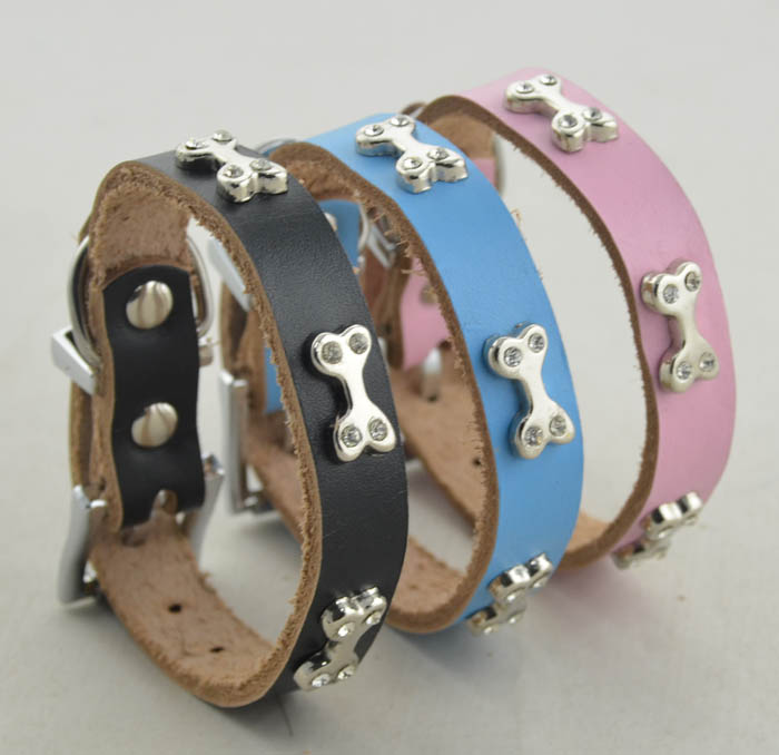 Genuine leather Dog collar 5 color Bones Genuine leather Dog collar 5 color Bones