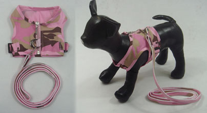 Pink Camo Denim Harness With Leads