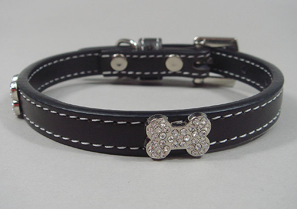 Crystal Leather Collar puce