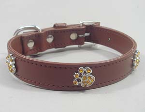 Rhinestones Paw design Collar-coffee