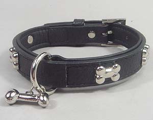 Dog Bones Leather Collar-Black