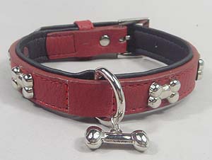 Dog Bones Leather Collar-Red