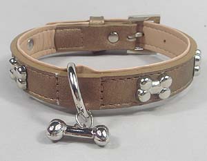 Dog Bones Leather Collar-Golden brown