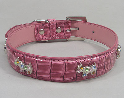 Dogs Rhinestone Leather Collar - Magenta