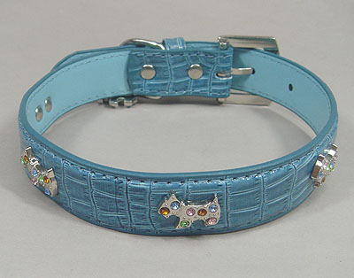 Dogs Rhinestone Leather Collar - Blue