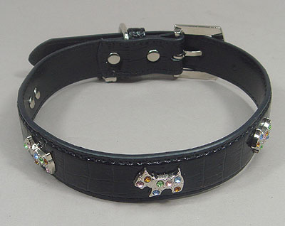 Dog Rhinestone Leather Collar - Black