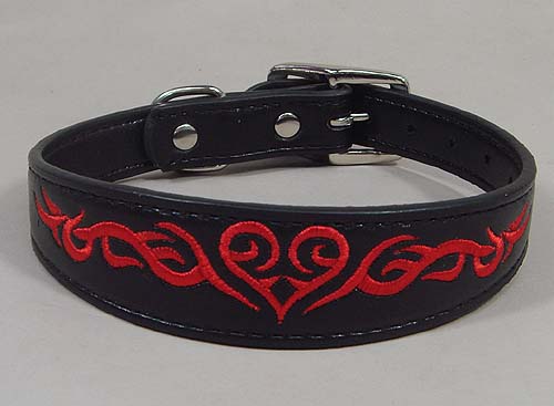 Embroidery Leather Collar - Black